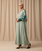 Elegant Double Tone Deep Teal Abaya With Hijab Green