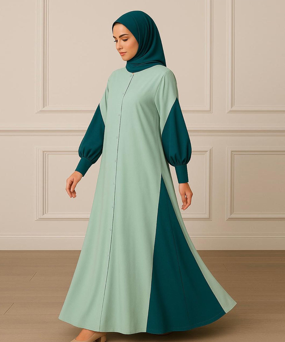 Elegant Double Tone Deep Teal Abaya With Hijab