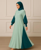Elegant Double Tone Deep Teal Abaya With Hijab