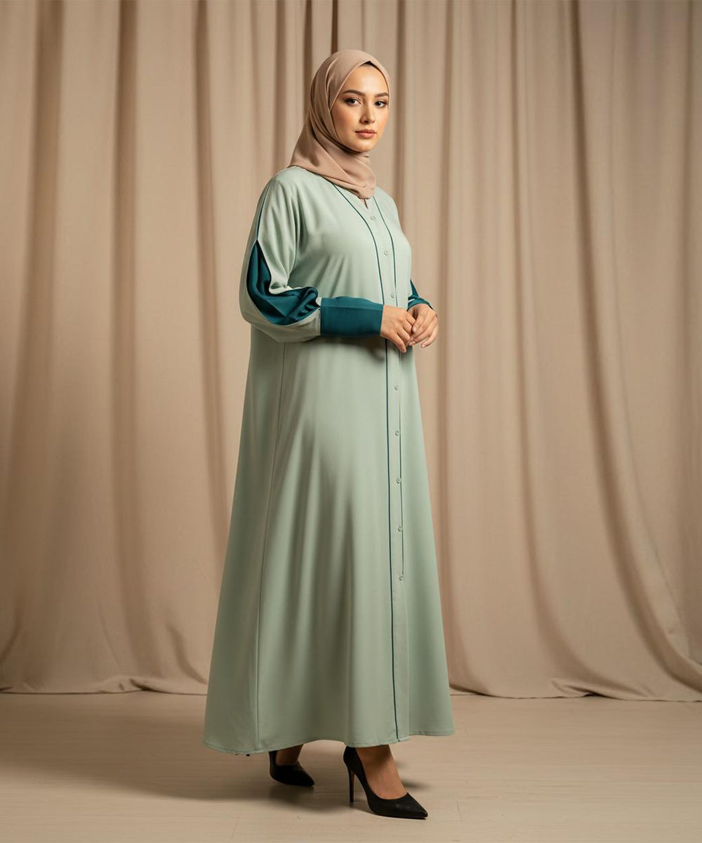 Elegant Double Tone Deep Teal Abaya With Hijab Green