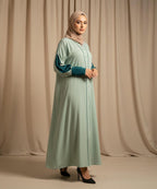 Elegant Double Tone Deep Teal Abaya With Hijab Green