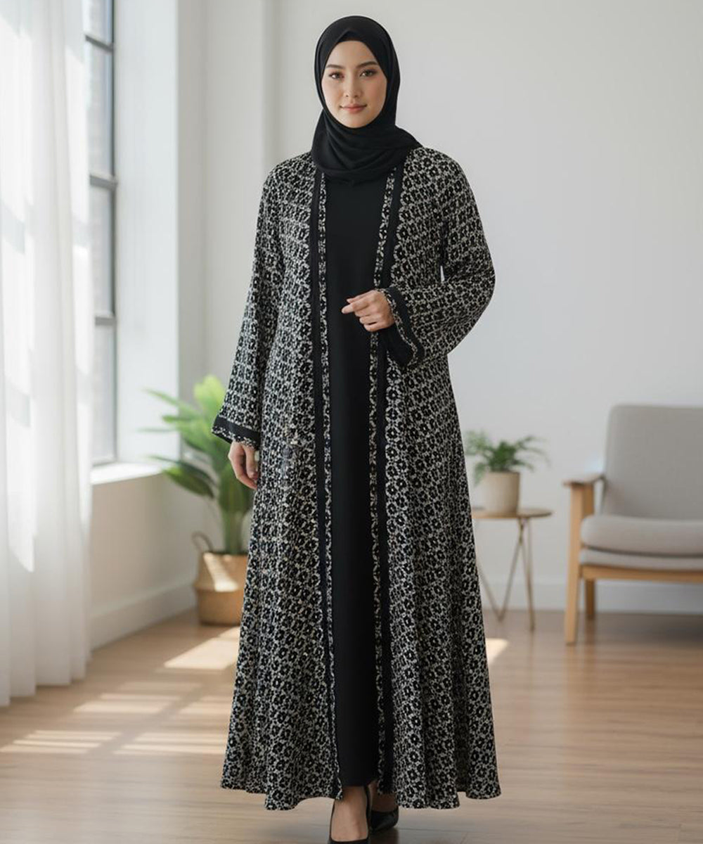 Elegant Long Open Abaya With Hijab & Niqab Black and White