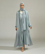Elegant Powder Blue Soft Flowing Drape Abaya With Hijab