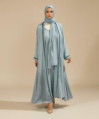 Elegant Powder Blue Soft Flowing Drape Abaya With Hijab