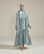 Elegant Powder Blue Soft Flowing Drape Abaya With Hijab
