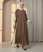 Elegant Double Tone Deep Teal Abaya With Hijab Brown