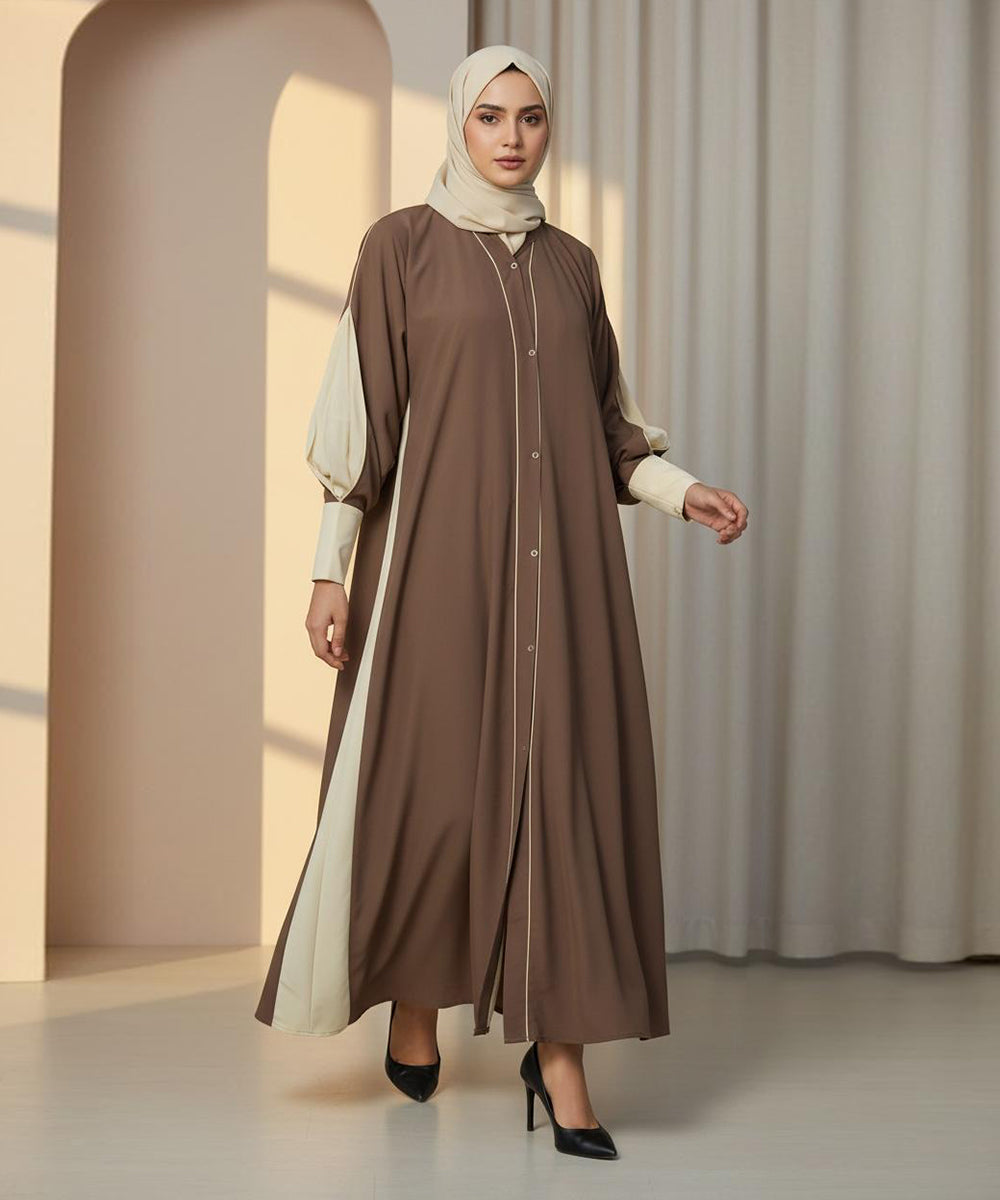 Elegant Double Tone Deep Teal Abaya With Hijab Brown