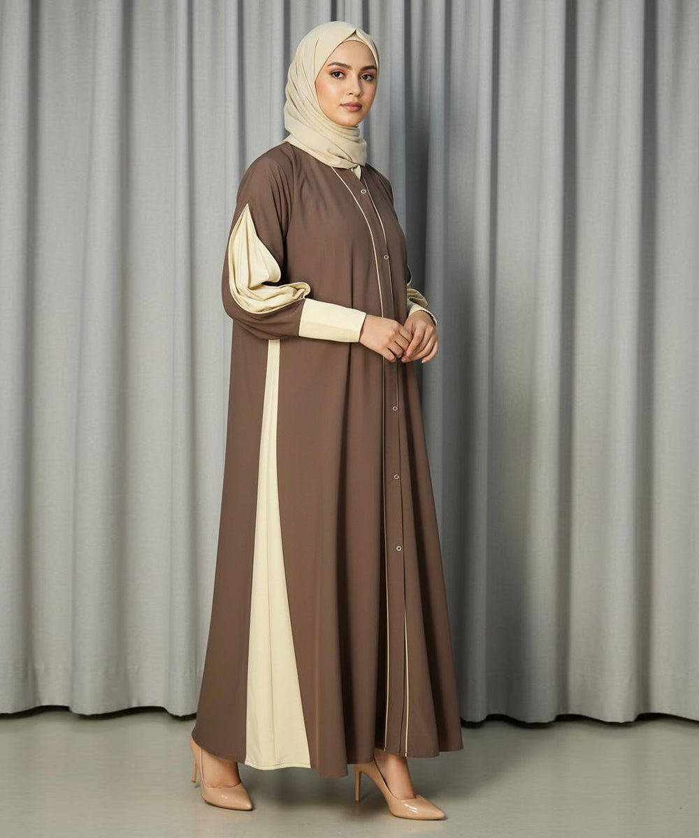 Elegant Double Tone Deep Teal Abaya With Hijab Brown