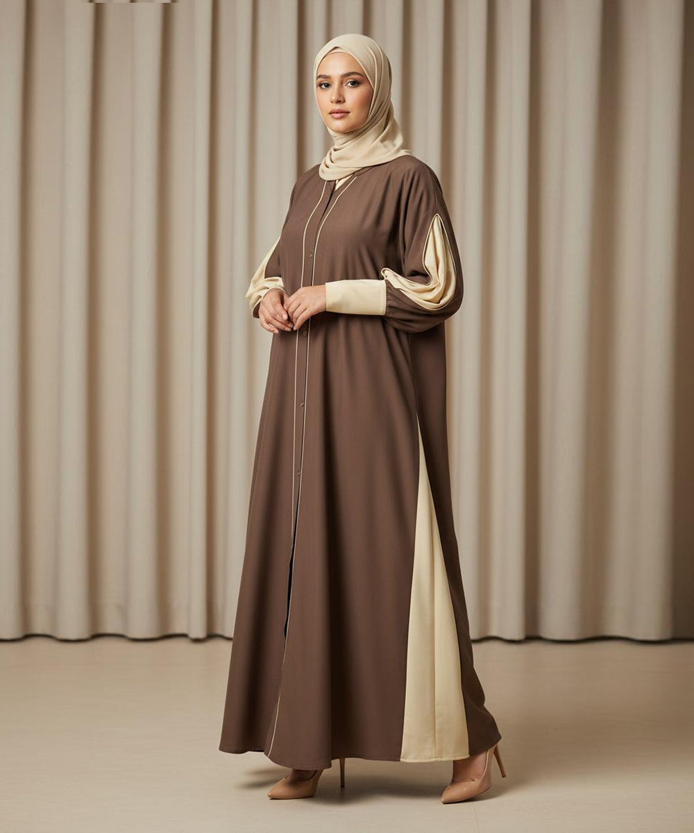 Elegant Double Tone Deep Teal Abaya With Hijab Brown