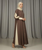 Elegant Double Tone Deep Teal Abaya With Hijab Brown