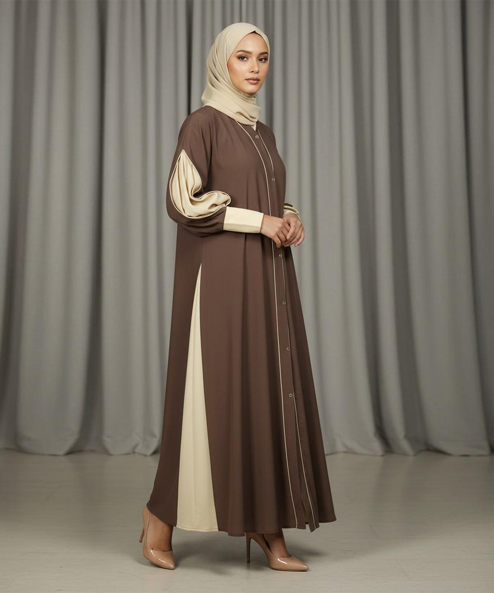 Elegant Double Tone Deep Teal Abaya With Hijab Brown
