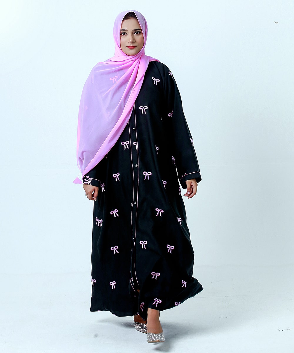Embroidered Abaya Product Black & Pink