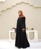 Embroidered Abaya Jet Black with Brown Hijab