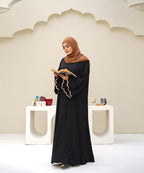 Embroidered Abaya Jet Black with Brown Hijab