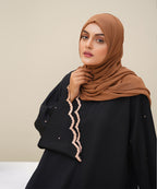 Embroidered Abaya Jet Black with Brown Hijab