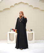Embroidered Abaya Jet Black with Brown Hijab