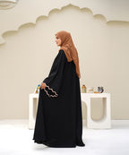 Embroidered Abaya Jet Black with Brown Hijab
