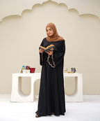 Embroidered Abaya Jet Black with Brown Hijab