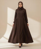 Flared Silhouette Abaya With Straight Gheera Chocolate-Brown
