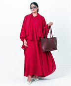 Flowy Farshi Cut Abaya With Stoler Crimson Red