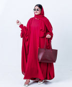 Flowy Farshi Cut Abaya With Stoler Crimson Red
