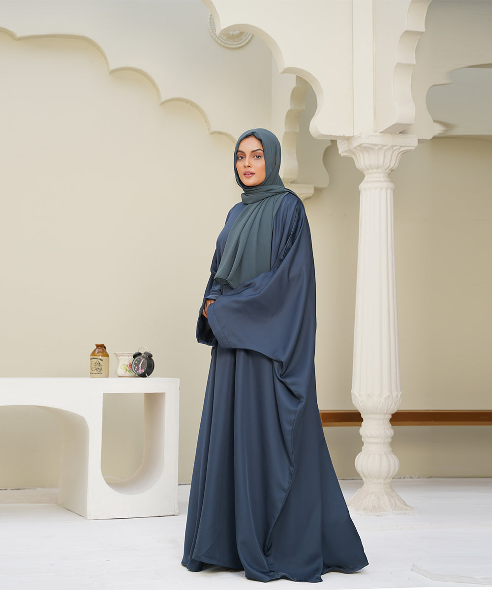 Flowy Farshi Cut Abaya Zinc With Hijab