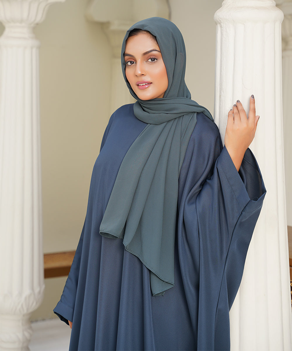 Flowy Farshi Cut Abaya Zinc With Hijab