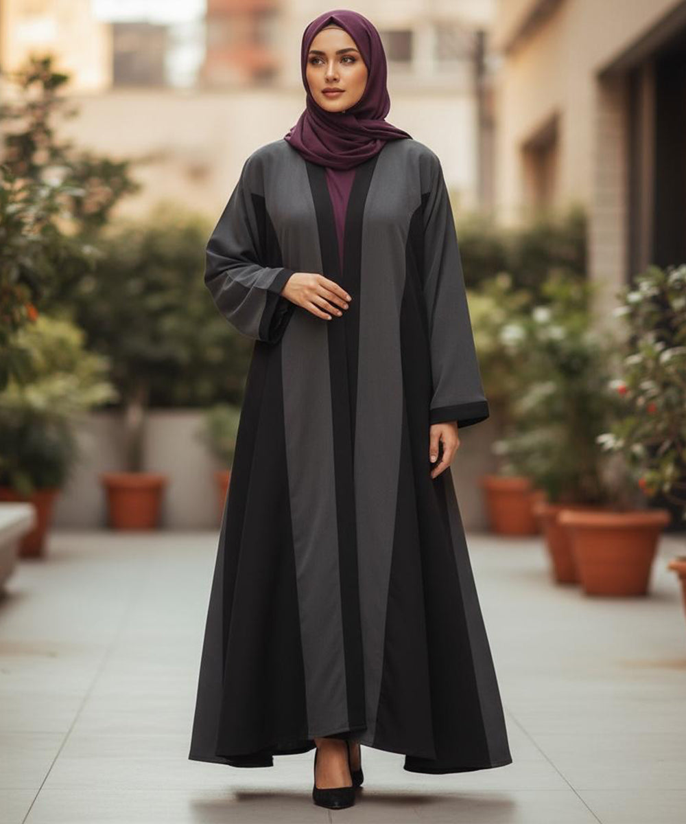 Front Button Abaya Stretchable Fabric Black