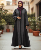 Front Button Abaya Stretchable Fabric Black