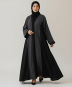 Front Button Abaya Stretchable Fabric Black