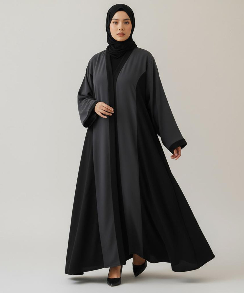 Front Button Abaya Stretchable Fabric Black