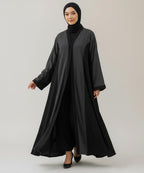 Front Button Abaya Stretchable Fabric Black