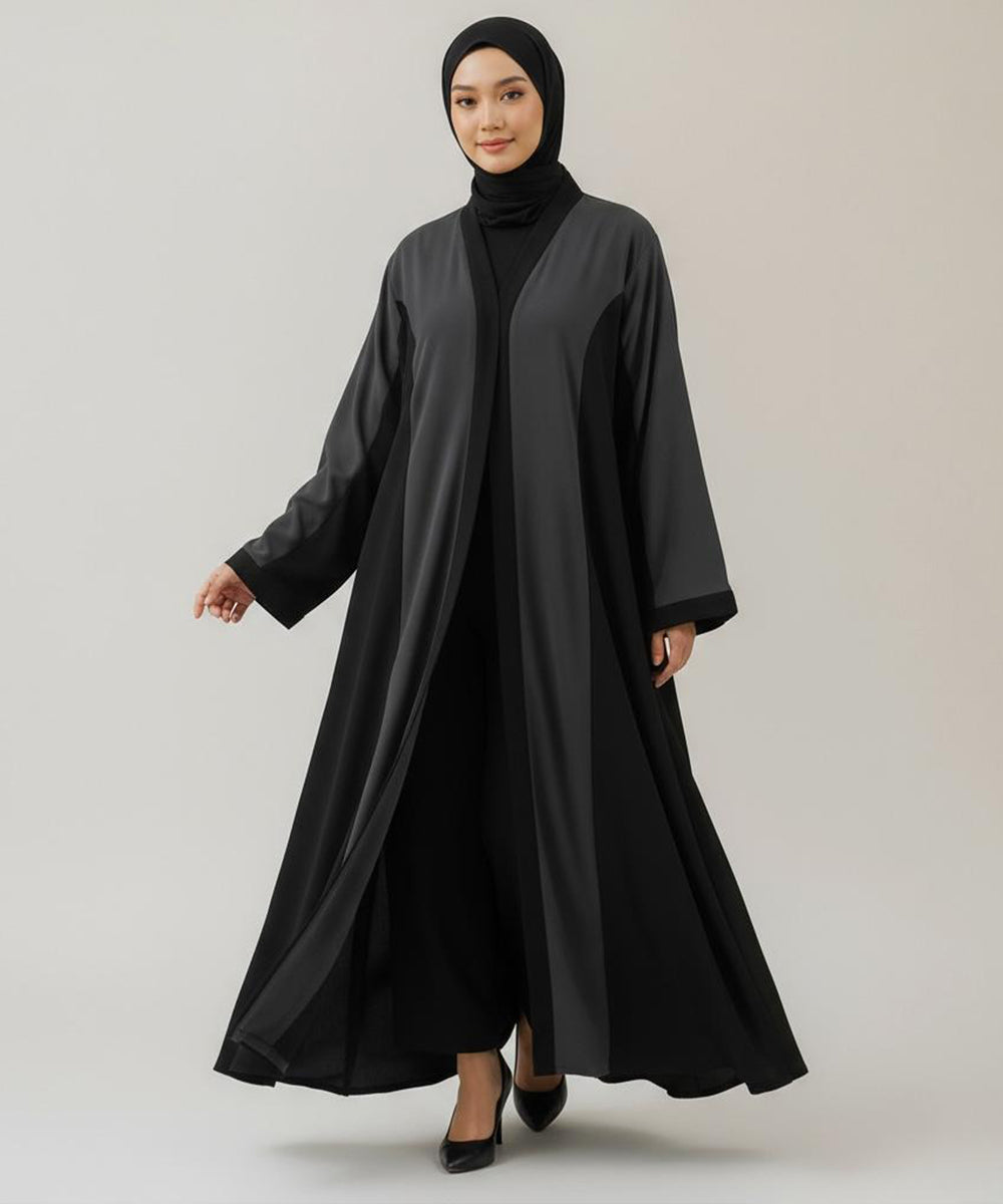 Front Button Abaya Stretchable Fabric Black
