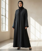 Front Button Abaya Stretchable Fabric Black