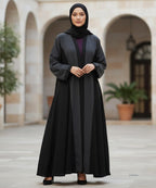 Front Button Abaya Stretchable Fabric Black