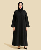 Front Open Abaya Black Fabric w Subtle White Polka Dots