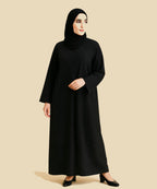 Front Open Abaya Black Fabric w Subtle White Polka Dots