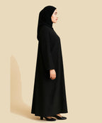 Front Open Abaya Black Fabric w Subtle White Polka Dots