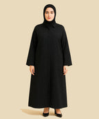 Front Open Abaya Black Fabric w Subtle White Polka Dots