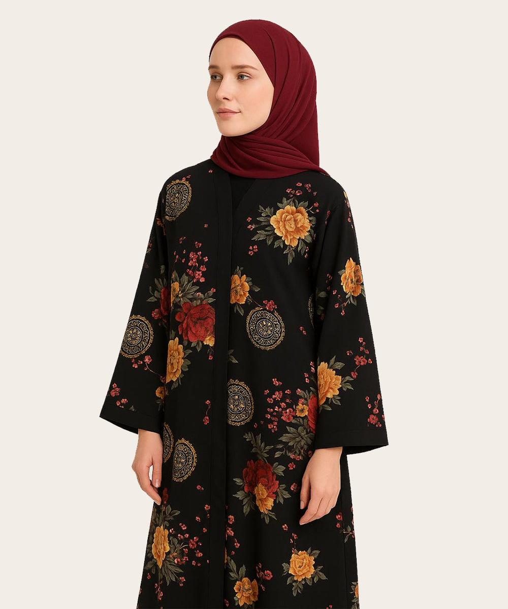 Front Open Abaya Black Original Base Not Maroon