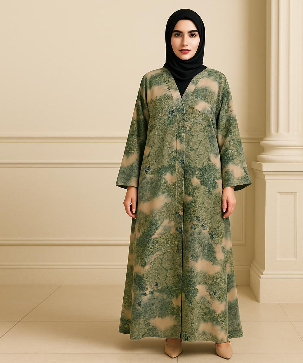 Front Open Abaya Green