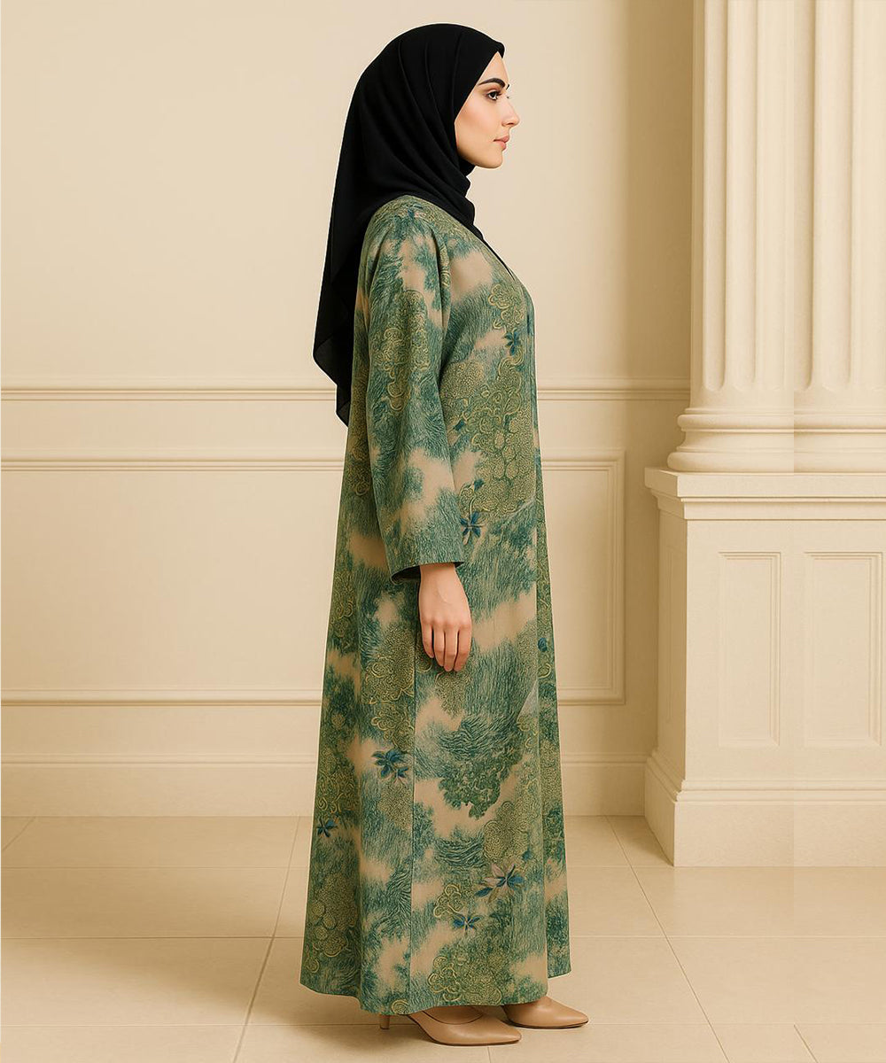 Front Open Abaya Green