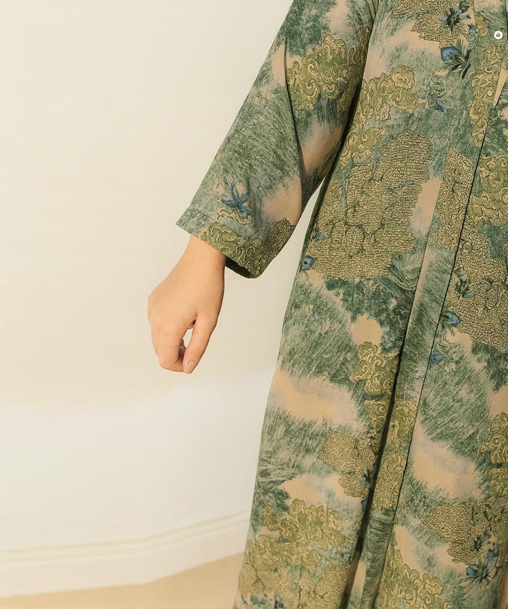 Front Open Abaya Green