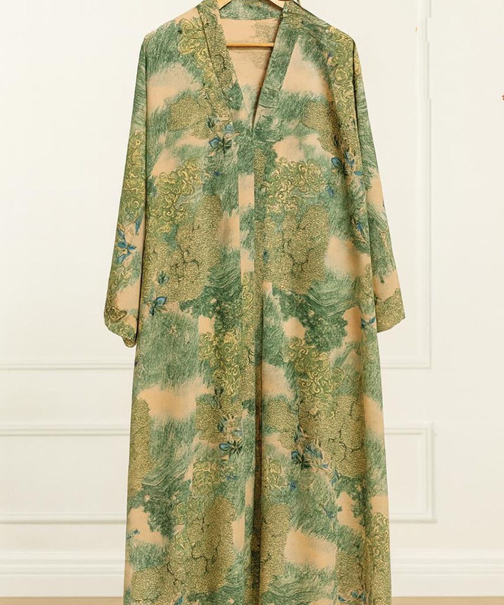 Front Open Abaya Green