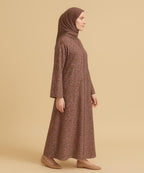 Front Open Abaya Olive-Brown Base w Vibrant Floral Design