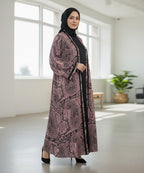 Front Open Abaya With Stoller & Niqab Soft Pink w Black Patterns