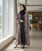 Front Open Abaya With Stoller & Niqab Soft Pink w Black Patterns