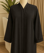 Front Open Abaya (Lace) With Hijab Classic Deep Black