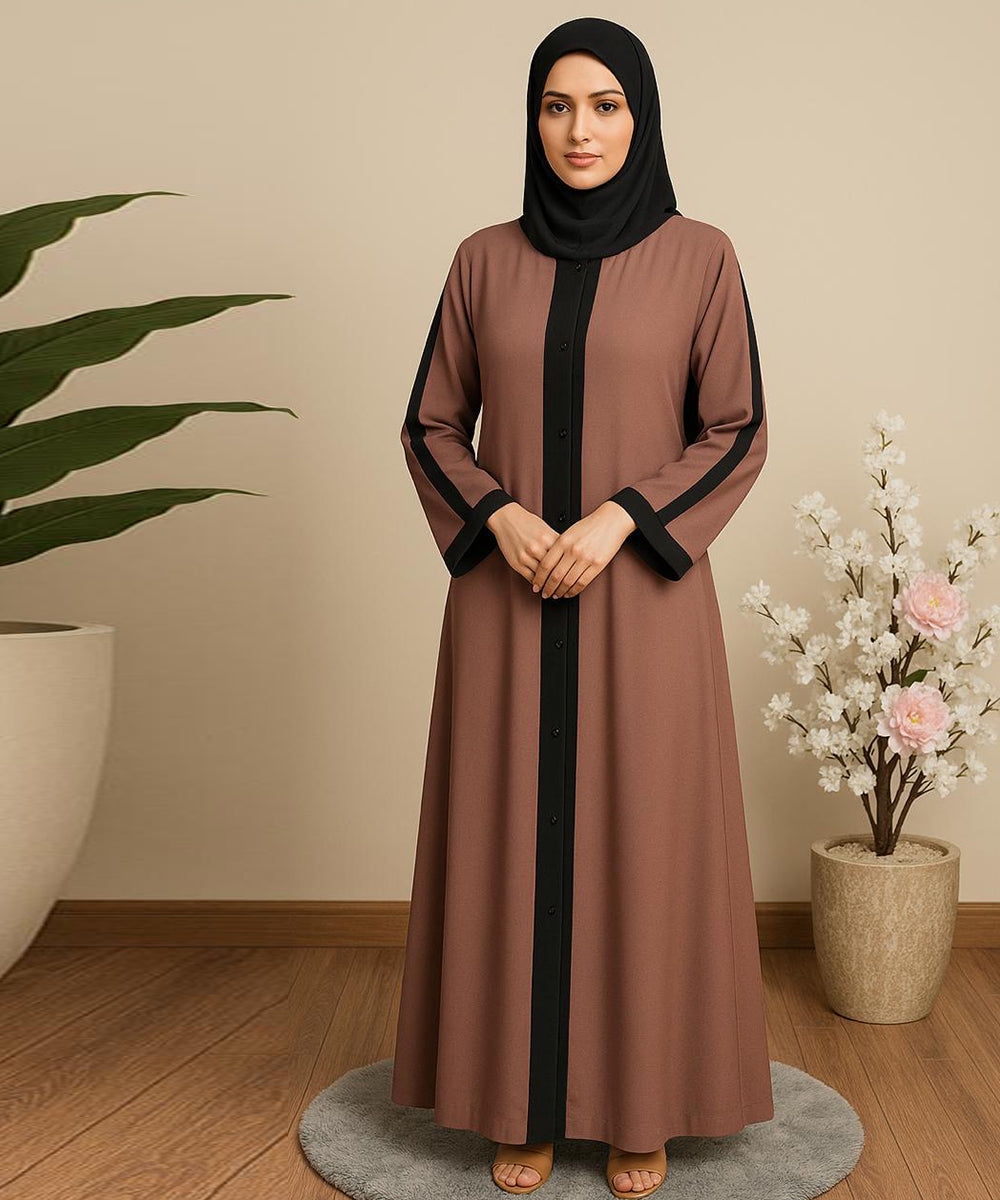 Front Open Button With Stoler, Black and Dust Brown