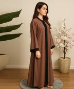 Front Open Button With Stoler, Black and Dust Brown